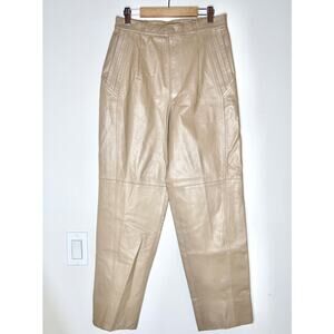 Vintage Suzelle Womens Leather Pants Beige High Rise Pockets Lined Size 8